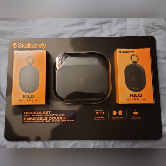 New 2x Skullcandy Kilo Portable Wireless Waterproof Speakers + Travel Case! - Picture 1 of 5